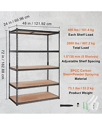 Rainsken Storage Shelving Unit, 5-Tier Adjustable Metal Storage Shelves, Heavy Duty Organizer Rack for Pantry, Basement