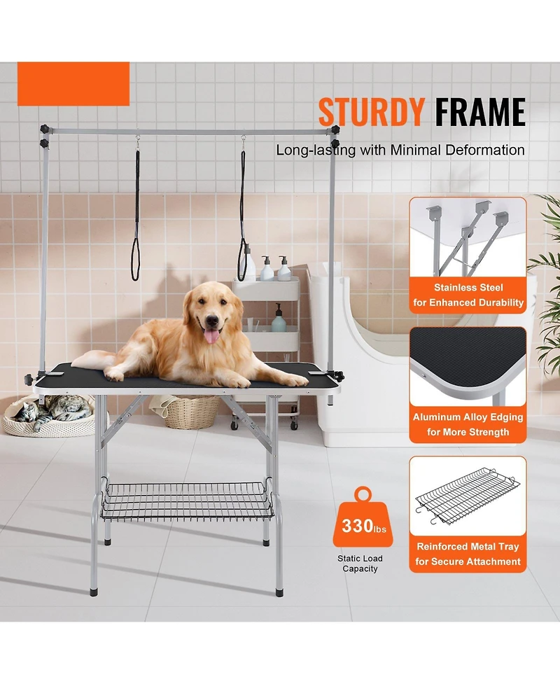 Cozito 46" Foldable Pet Grooming Table with Dual Arms and Clamp, 330 lb Capacity
