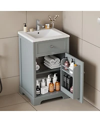 Sillysis 20" Bathroom Vanity with Ceramic Sink, Soft Closing Door & Storage Rack, Freestanding Cabinet for Small Bathrooms