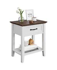 gaomon Wood Bedside Table With 1 Drawer and Open Storage Shelf, Industrial Side Table