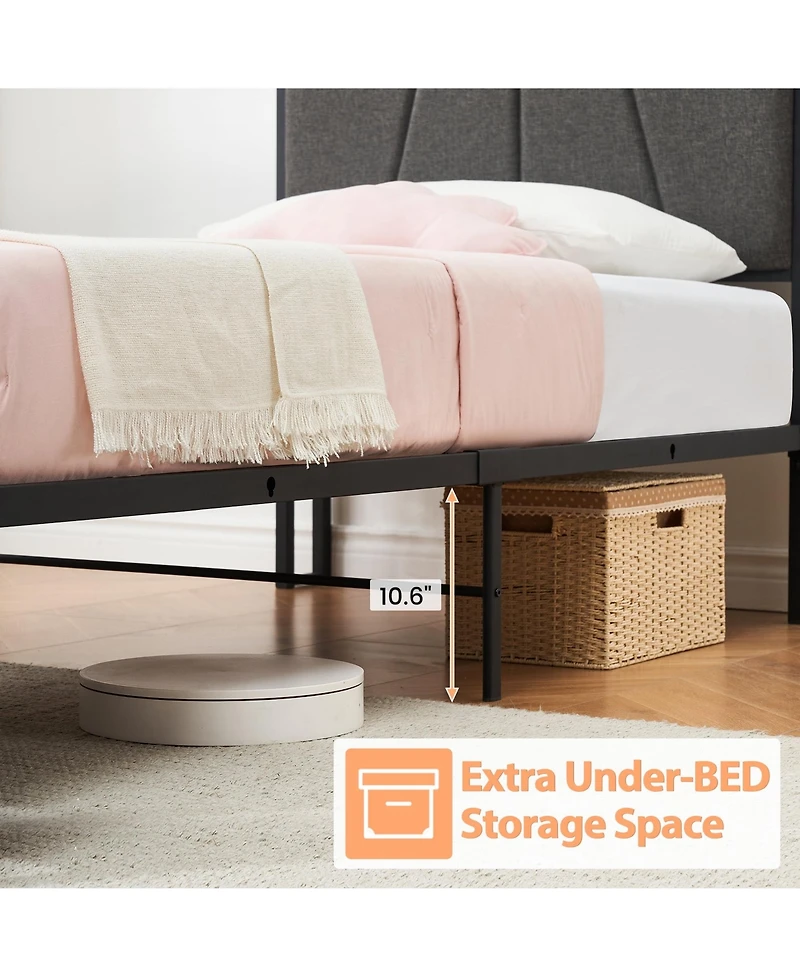 gaomon Twin Bed Frame 2 Storage Drawers Charging Station Linen Upholstered Platform Headboard Noise Free No Box Spring