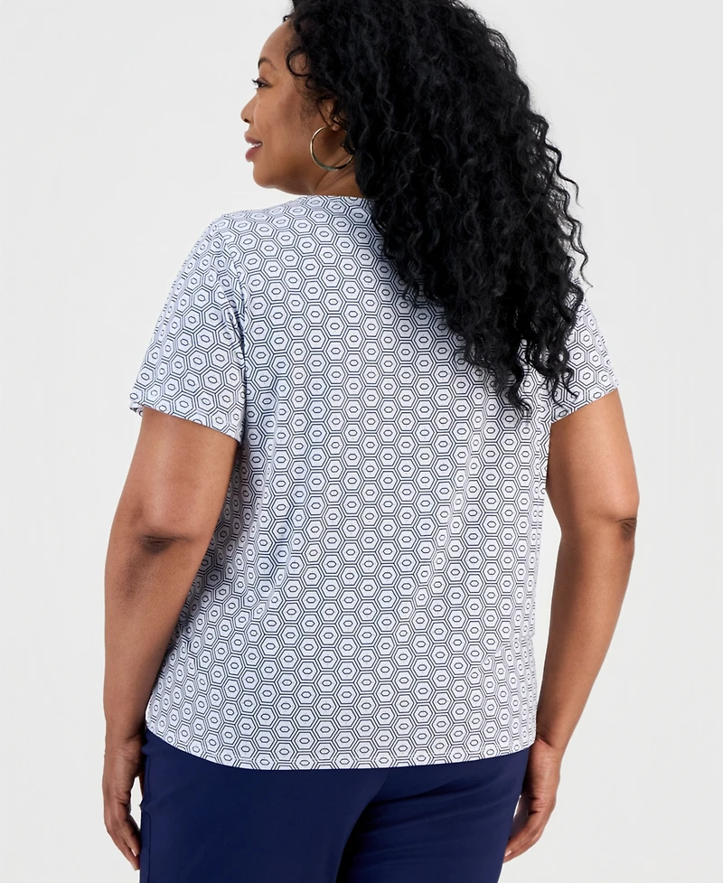 Jm Collection Plus Simple Tiles V-Neck Zipper Top, Macy's Exclusive