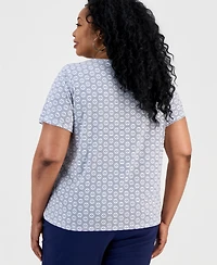 Jm Collection Plus Simple Tiles V-Neck Zipper Top, Macy's Exclusive