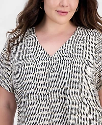 Jm Collection Plus Isabella Dot V-Neck Flutter-Sleeve Top, Macy's Exclusive