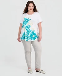 Jm Collection Plus Painted Floral Scoop-Neck Top, Macy's Exclusive