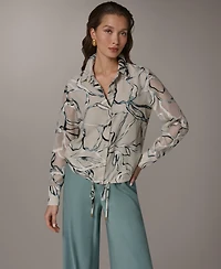 Donna Karan New York Women's Long-Sleeve Printed Shirt