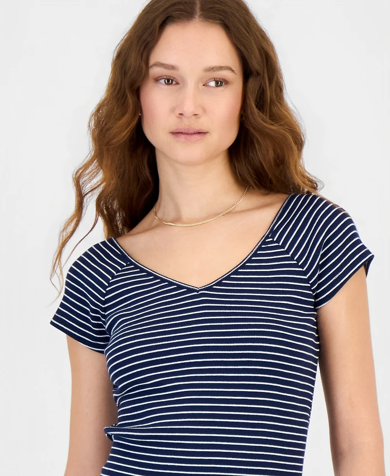 Hippie Rose Juniors' Striped Ribbed Knit Top
