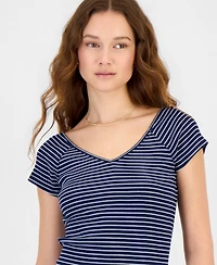 Hippie Rose Juniors' Striped Ribbed Knit Top