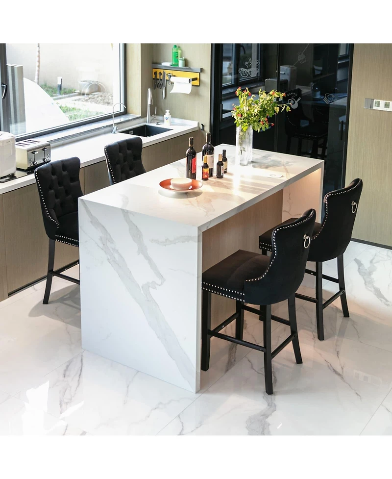 Set of 2 Velvet Counter Height Stools, 26.3" Button Tufted Upholstered Kitchen Island Chairs with Back -The Pop Home