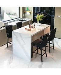 Set of 2 Velvet Counter Height Stools, 26.3" Button Tufted Upholstered Kitchen Island Chairs with Back -The Pop Home