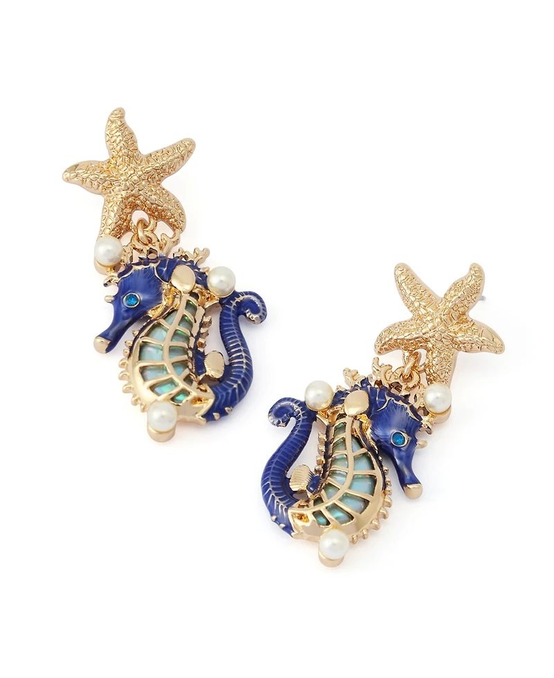 Betsey Johnson Faux Stone Seahorse Drop Earrings