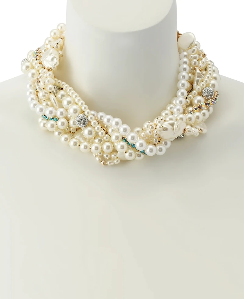 Betsey Johnson Faux Stone Cultured Pearl Twist Collar Necklace
