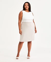Kasper Plus Crewneck Sleeveless Colorblocked Sheath Dress
