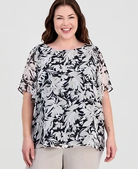 Kasper Plus Flutter-Sleeve Boat-Neck Top