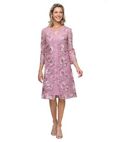 Alex Evenings Women's Zipper Boat Neck Jacket Dress