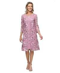 Alex Evenings Womens Zipper Boat Neck Jacket Dress