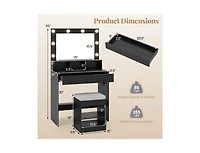 Slickblue Vanity Table Set with Lighted Mirror and Cushion Stool-Black
