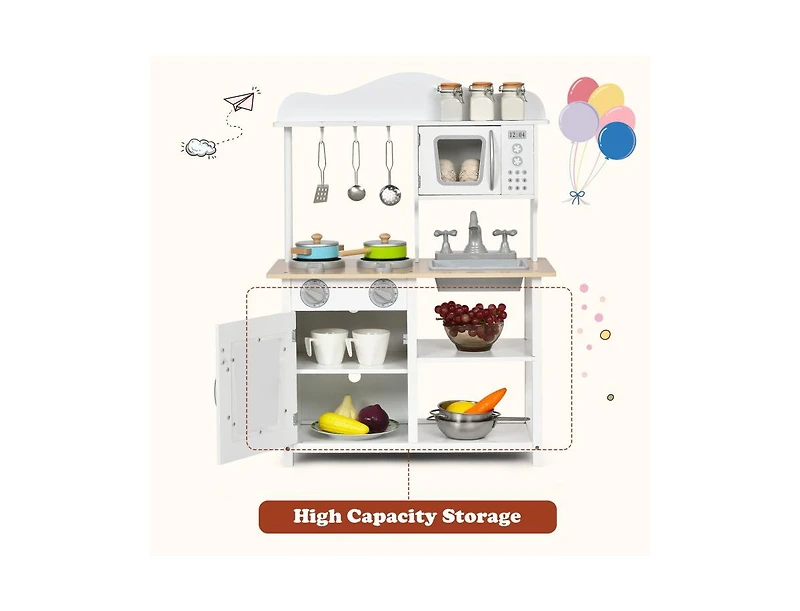 Wooden Pretend Play Kitchen Set for Kids with Accessories and Sink