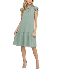 Ny Collection Petite Flutter-Sleeve Flounced Dress