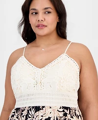 Planet Heart Trendy Plus Lace-Bodice Printed-Skirt Maxi Dress