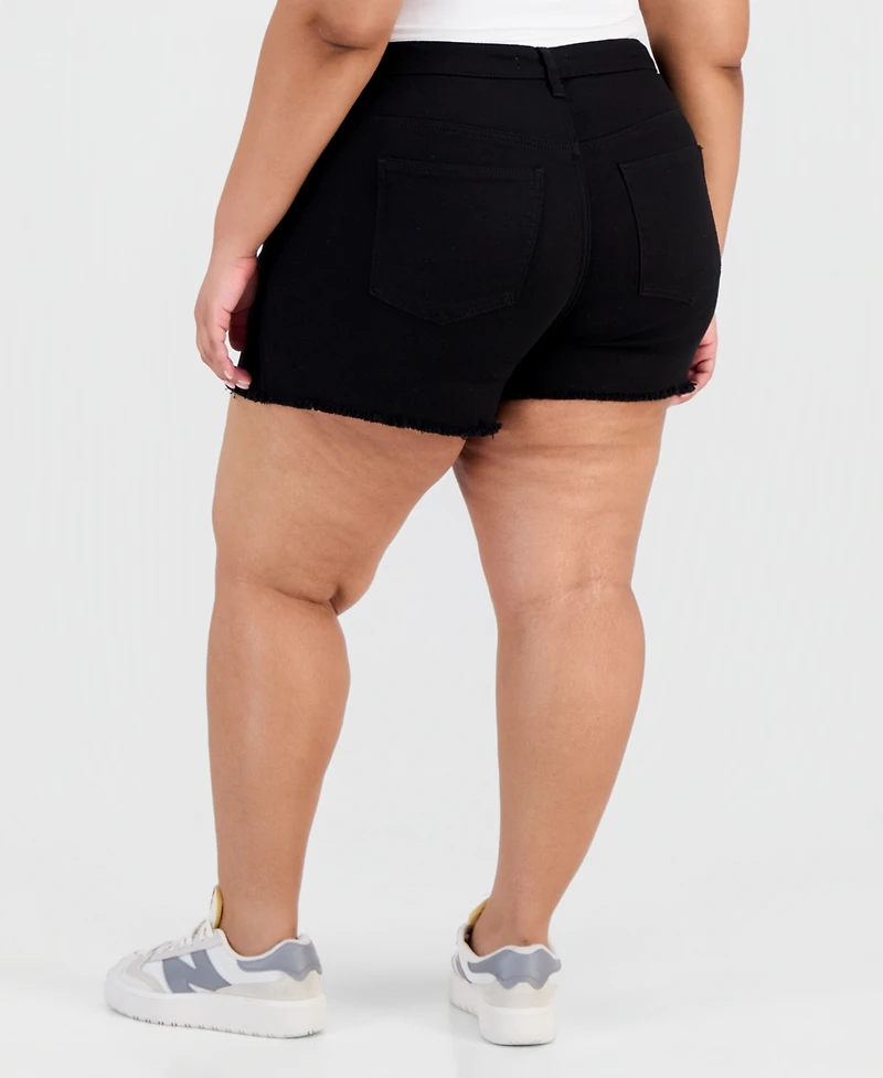 Madden Girl Trendy Plus Frayed A-Line Denim Shorts