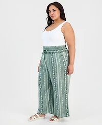 Kingston Grey Trendy Plus Printed Smocked-Waist Wide-Leg Pants