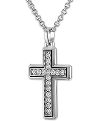 Macy's Men's Diamond (1/8 ct. t.w.) Cross Pendant Necklace in Sterling Silver