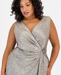 Connected Plus Sleeveless Surplice Flower-Detail Dress