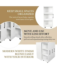 Rainsken 3-Tier Rolling Bookcase with Pull-Out Doors, Hidden Storage Cabinet with Wheels for Home Office, Living Room