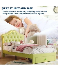 gaomon Twin Velvet Upholstered Platform Bed Led Lights Crystal Button Headboard Storage Drawer Noise-Free No Box Spring