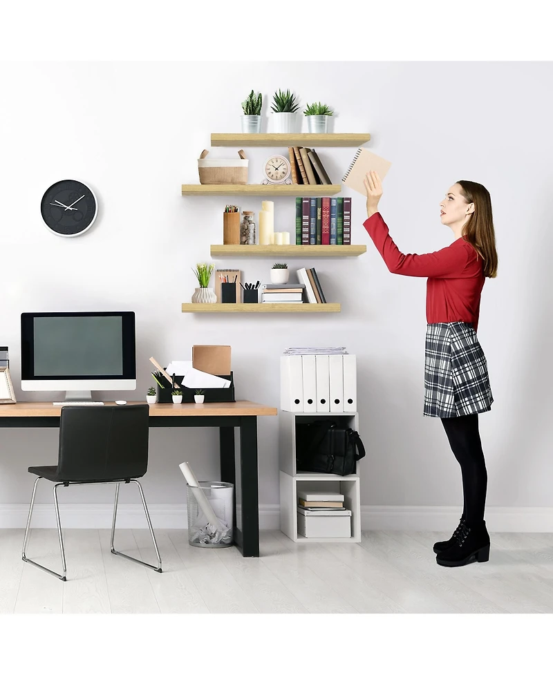 Sorbus 24 x 9 Inch 4 Pack Wall Mounted Floating Wood Shelves - for Bedroom, Kitchen, Living Room, Bathroom (Maple)