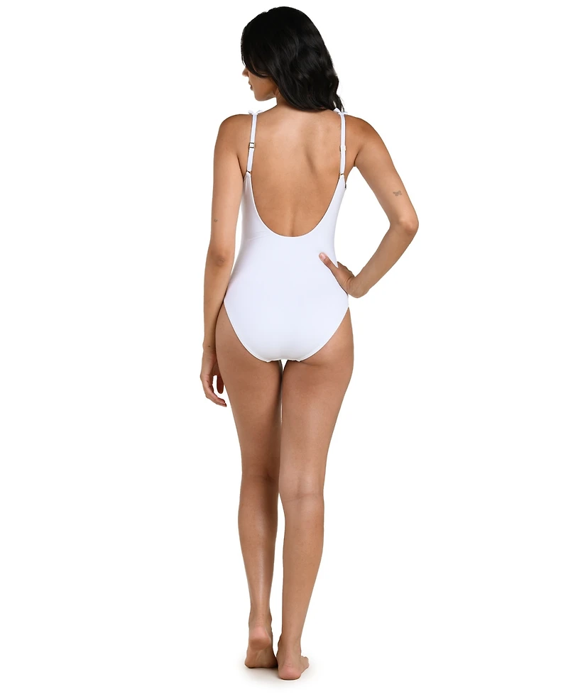 La Blanca Women's Island Goddess Ruffle Plunge One-Piece Swimsuit