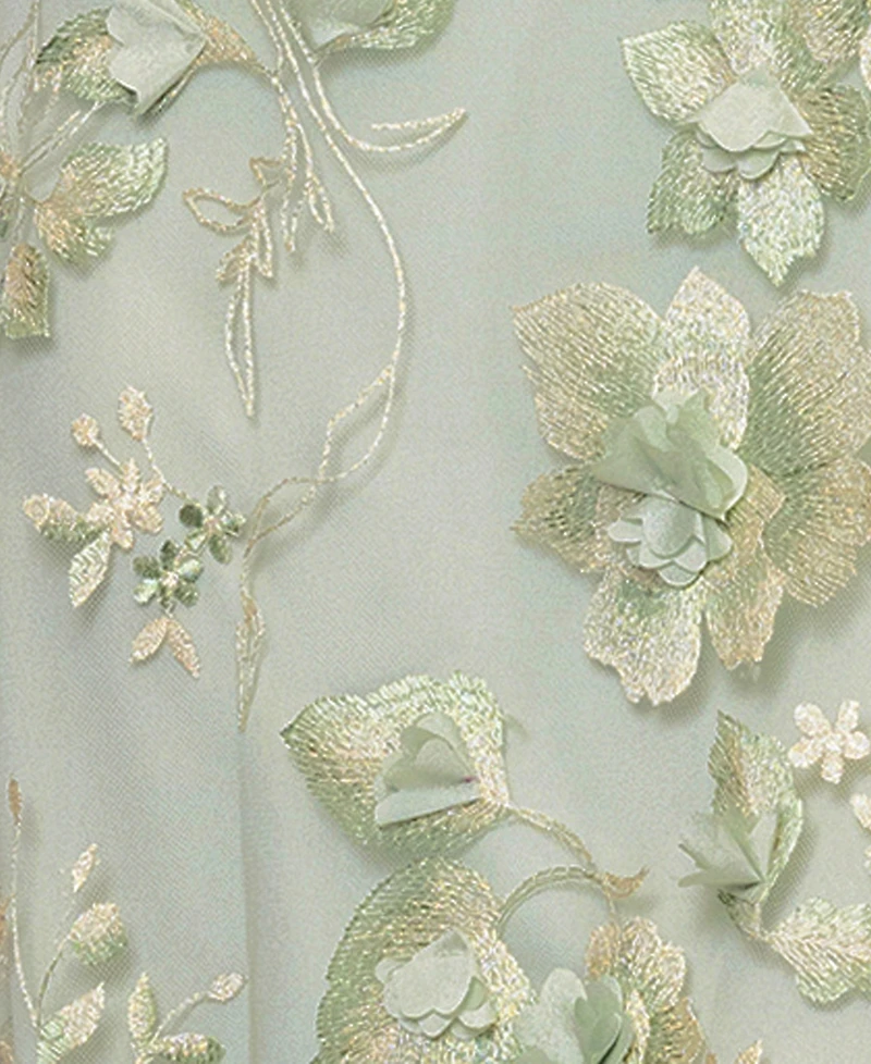 Xscape Women's V-Neck 3D Embroidered Gown