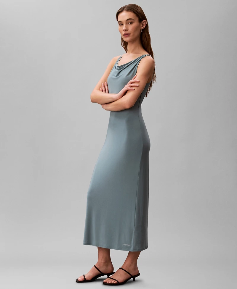 Calvin Klein Women's Second Skin Reversible Sleeveless Cowl Neck Midi Dress
