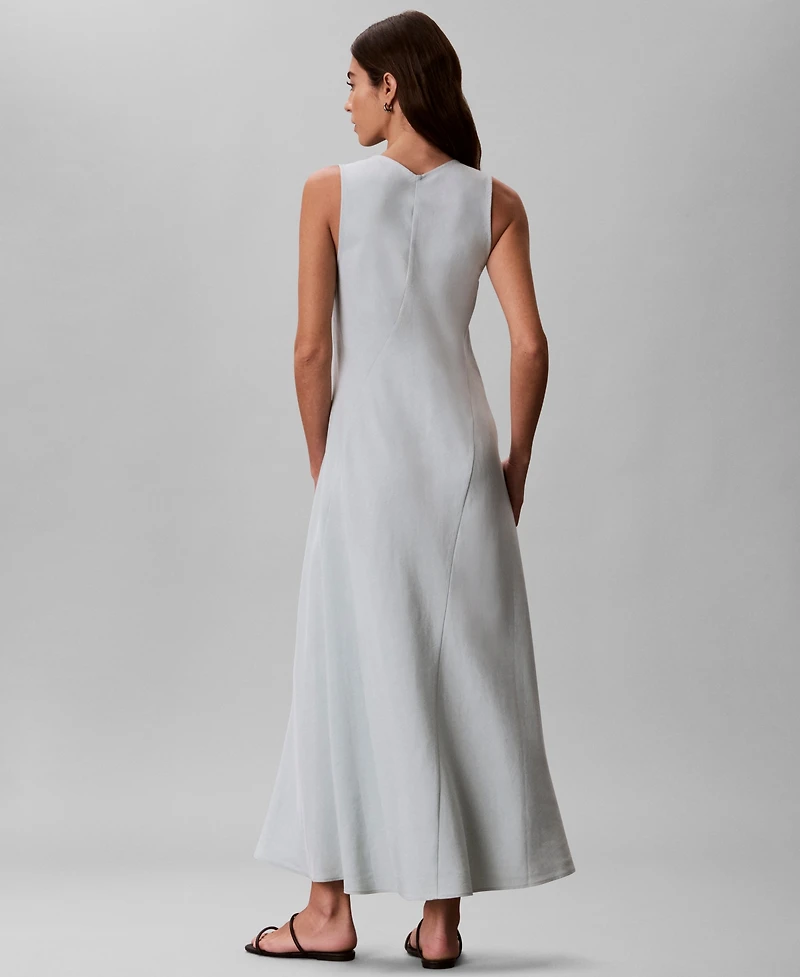 Calvin Klein Women's Tencel Blend Panel V-Neck Midi Dress