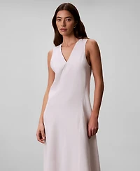 Calvin Klein Women's Tencel Blend Panel V-Neck Midi Dress