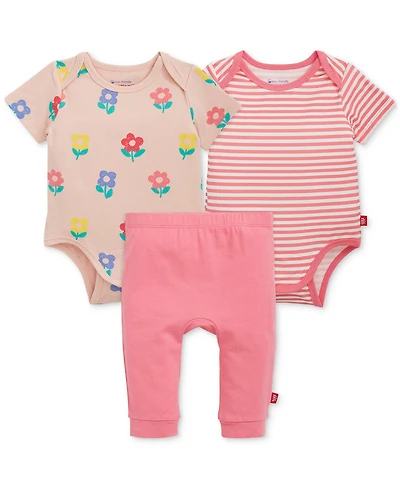 Magnetic Me Baby Girls' Short-Sleeve Bodysuit and Pants, 3-Piece Set