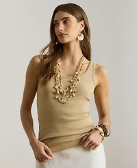 Lauren Ralph Petite Yellow Rib-Knit Scoop Neck Stretch Tank Top