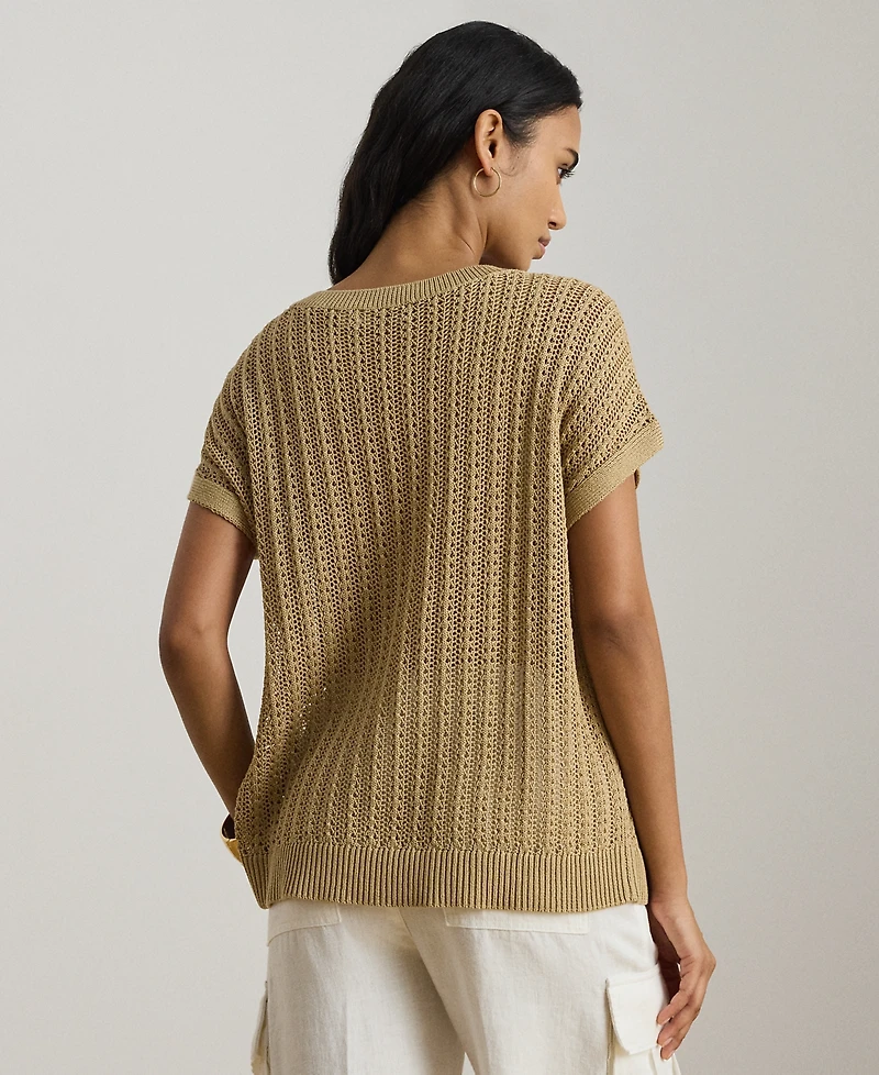 Lauren Ralph Petite V-Neck Open-Knit Sweater