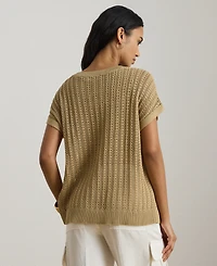 Lauren Ralph Petite V-Neck Open-Knit Sweater
