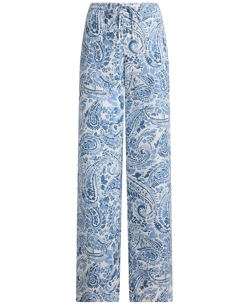 Lauren Ralph Petite Paisley-Print Linen Wide-Leg Pants