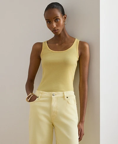 Lauren Ralph Petite Yellow Rib-Knit Scoop Neck Stretch Tank Top