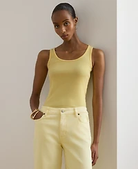 Lauren Ralph Lauren Petite Yellow Rib-Knit Scoop Neck Stretch Tank Top