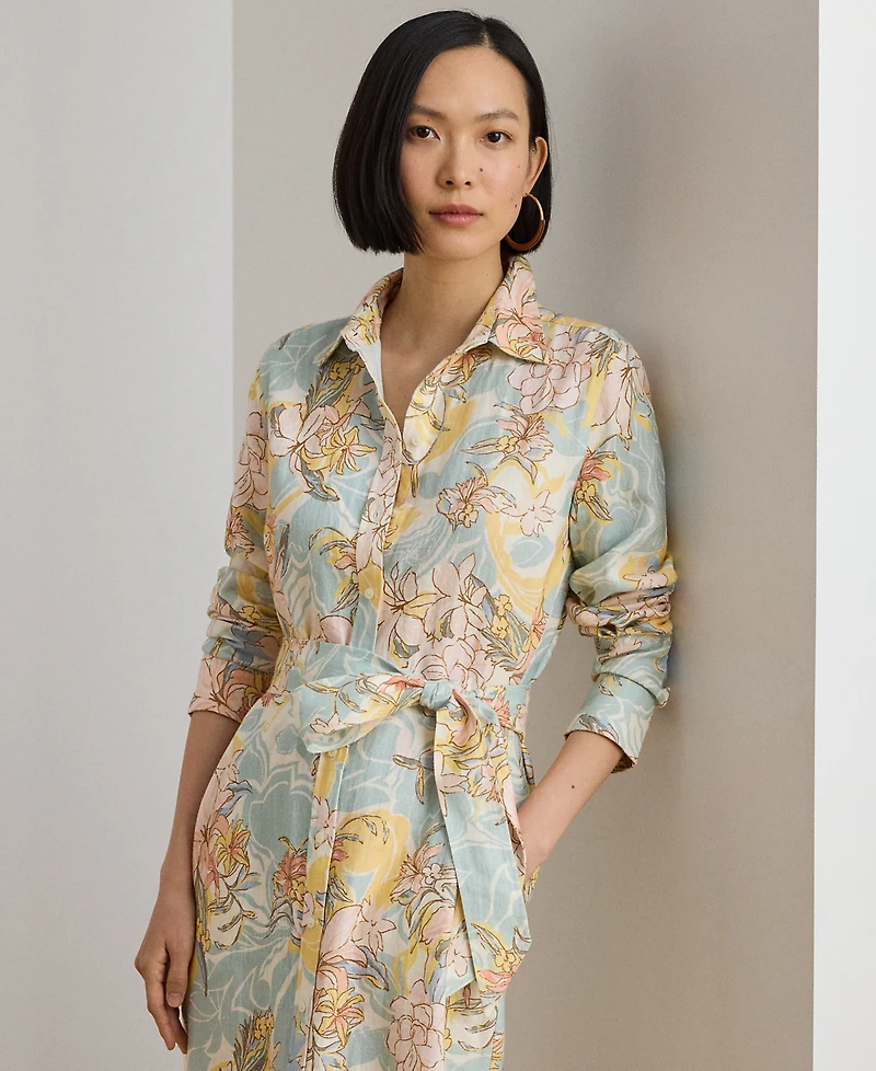 Lauren Ralph Petite Floral-Print Belted Collared Shirt Dress