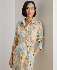 Lauren Ralph Petite Floral-Print Belted Collared Shirt Dress