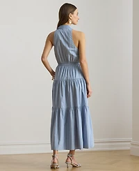 Lauren Ralph Petite Striped Tiered Collared Shirt Dress