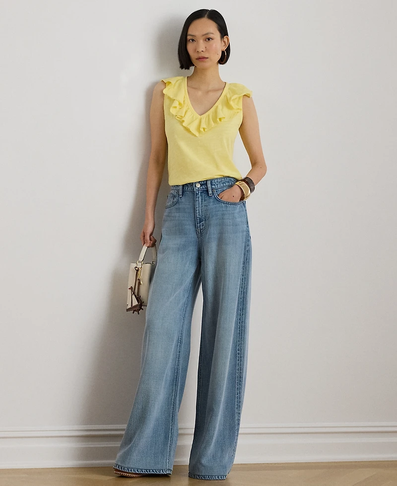 Lauren Ralph Petite Ruffle-Trim V-Neck Sleeveless Top