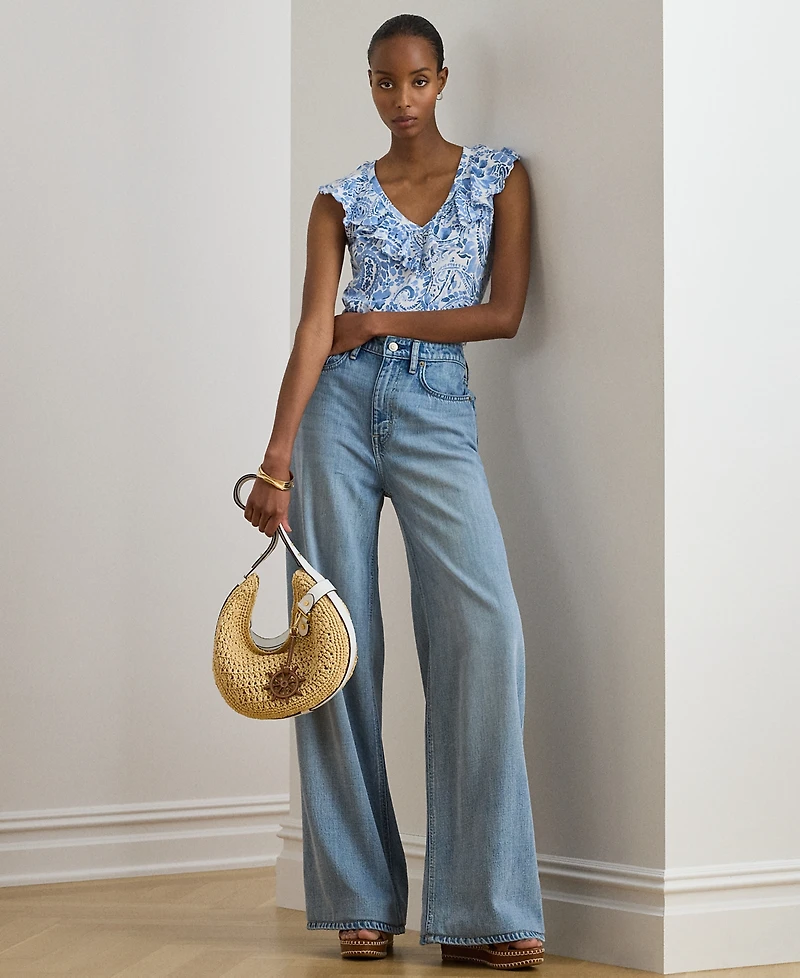 Lauren Ralph Lauren Petite Paisley-Print Ruffle-Trim Sleeveless Top