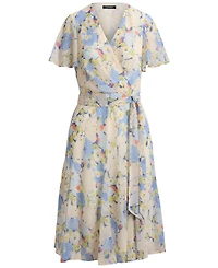 Lauren Ralph Petite Floral-Print Surplice V-Neck Fit-and-Flare Dress