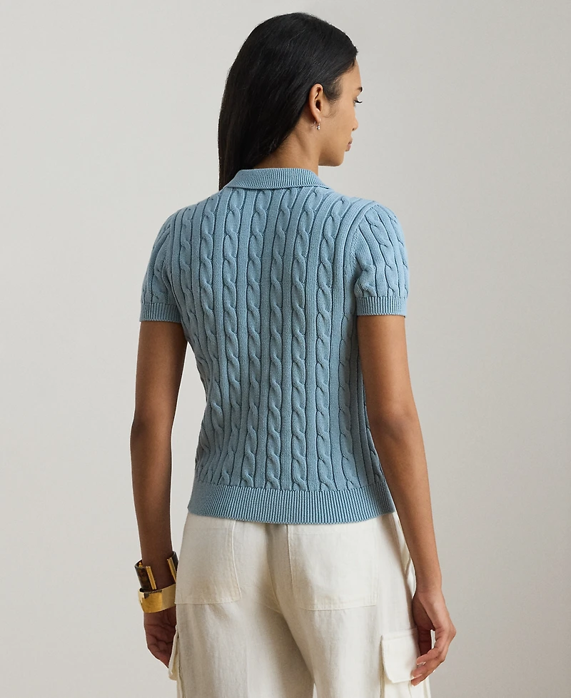 Lauren Ralph Petite Cable-Knit Polo Sweater